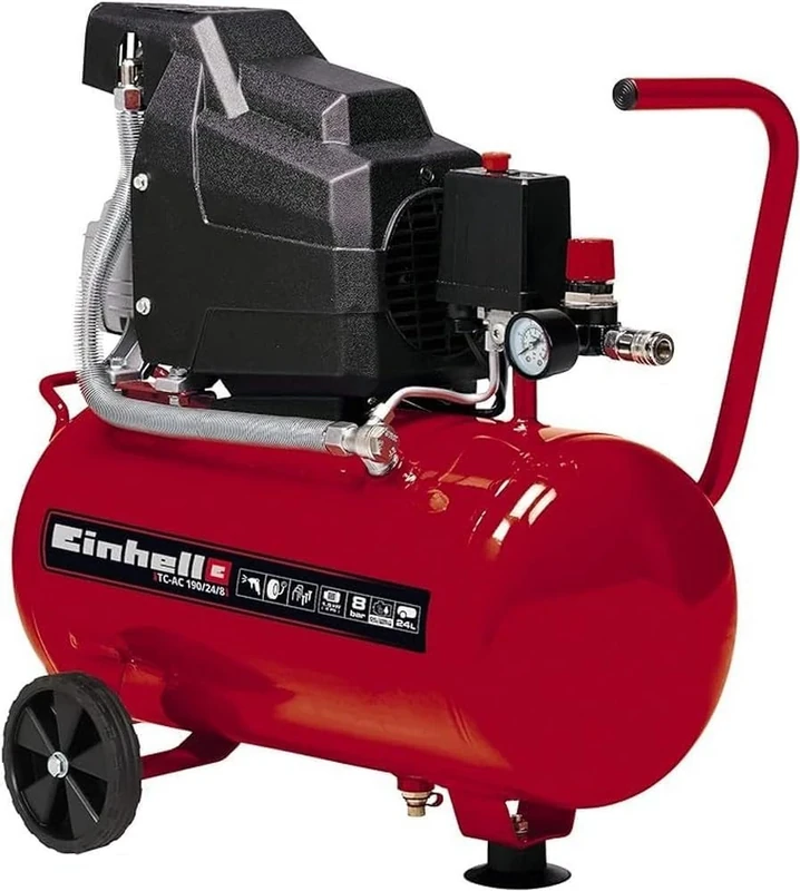 Einhell 24L Oil Lubricated Air Compressor - 8 Bar, 116 PSI, 240V, 1500W Long Life Motor, Pressure Reducer, Safety Valve - TC-AC 190/24/8 Air Compressed Air Pump for Workshops, 3 Year Warranty