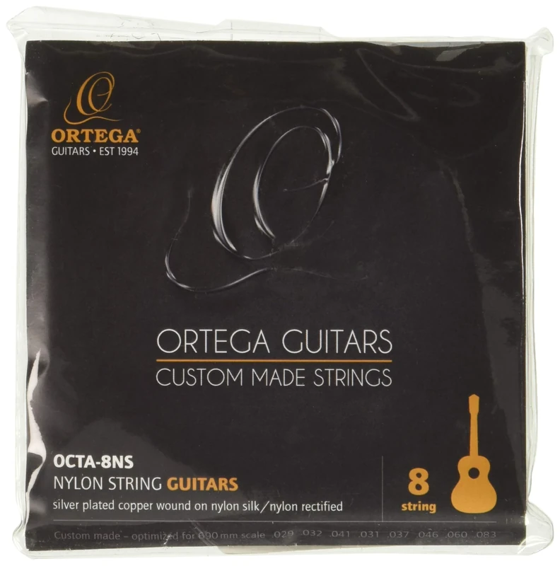 ORTEGA String Set 8-String Nylon Silver-plated Copper Wound - Made in Germany by Pyramid (OCTA-8NS)