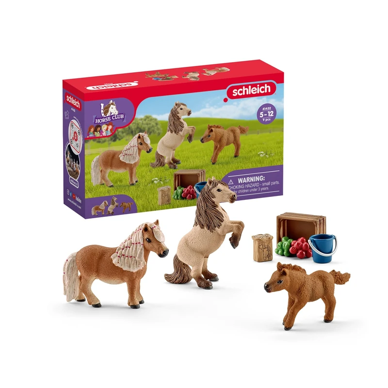 Schleich Horse Club - 8Pc Miniature Shetland Pony Family - Kids 5+ | 41432