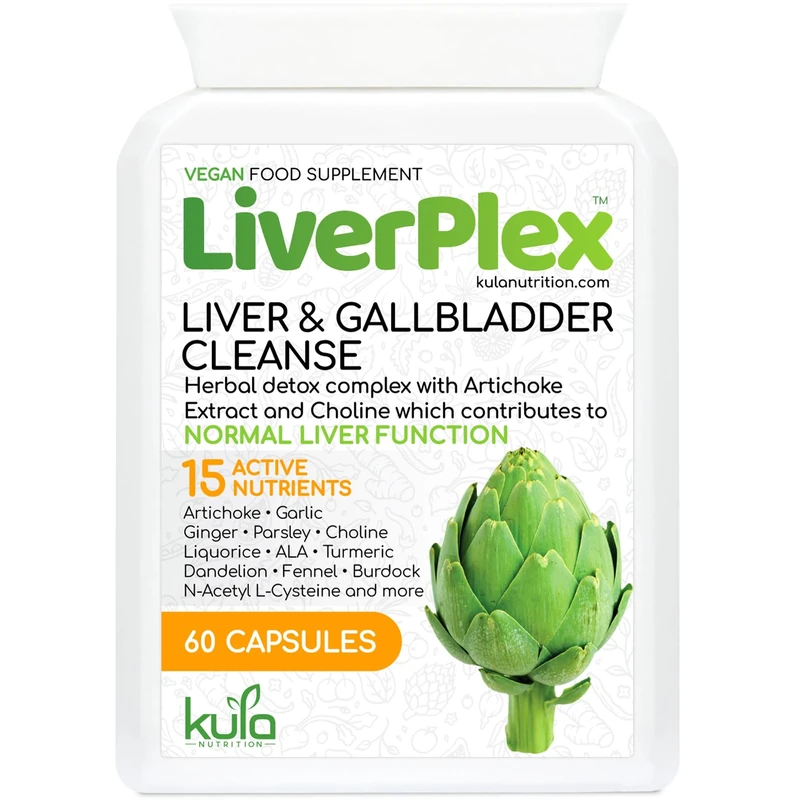 LiverPlex - 15 Day Liver Cleanse Detox and Repair Complex - Herbal Liver and Gallbladder Support Supplement with Choline, Artichoke, Garlic, Liquorice, Fennel, Turmeric, Ginger - 60 Vegan Capsules