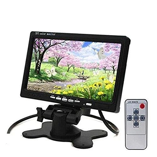 BW 7 Inch TFT LCD Car Monitor HDMI Car Monitor Car Headrest Monitor - HD 1024x600 Native Resolution, HDMI + VGA + AV Video Inputs/Outputs and Speaker , PC Monitor with 360 Degree Rotating Stand and Dual Power Supply Interface