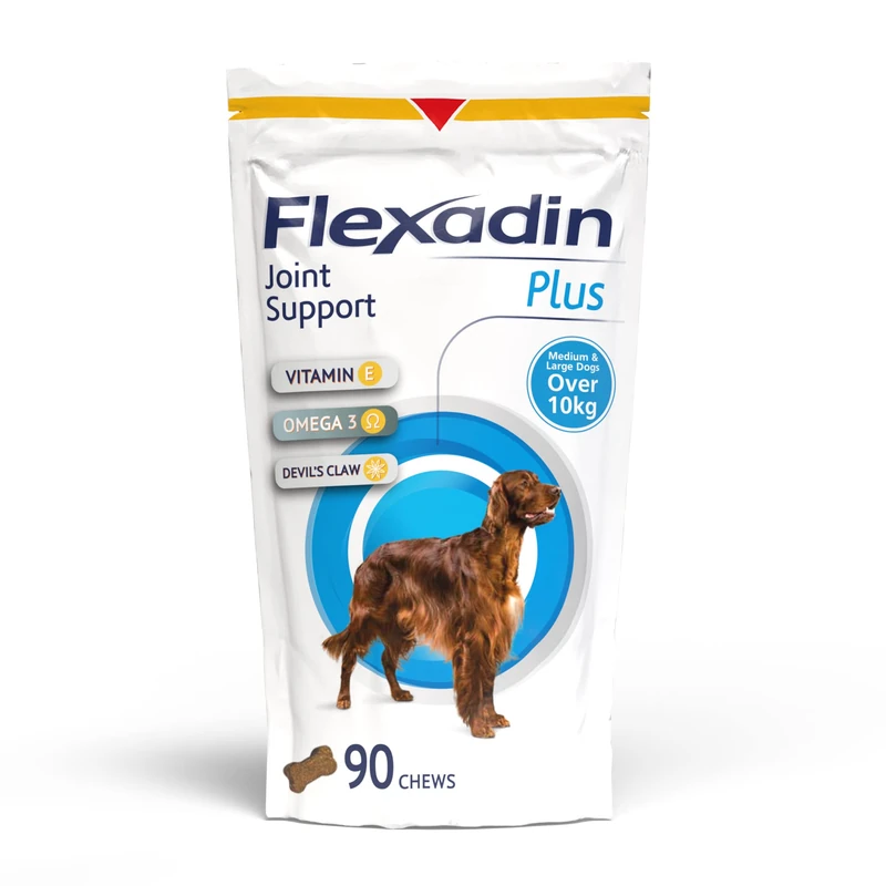 Flexadin Plus Joint Supplement Chews for Medium and Large Dogs (over 10kg) | Aids Mobility & Flexibility| Glucosamine, Chondroitin, Omega 3 & Vitamin E| 90 Chews
