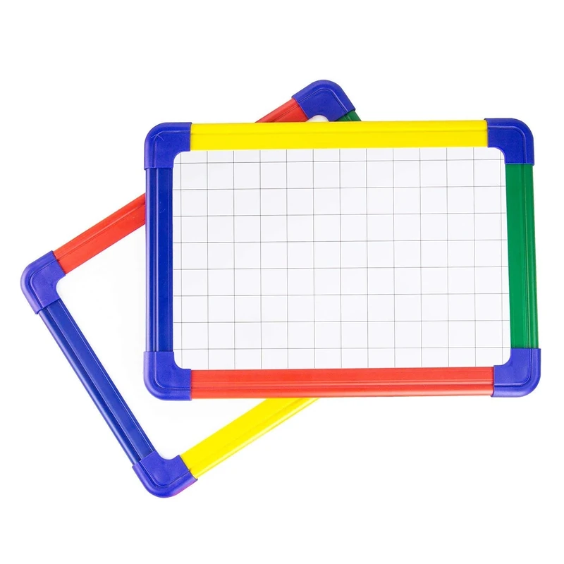Show-Me A4 Magnetic Rainbow Framed Whiteboard – Double-Sided Drywipe, Plain & Gridded, Pack of 10 – Ideal for Classroom, Phonics, and Early Years Learning