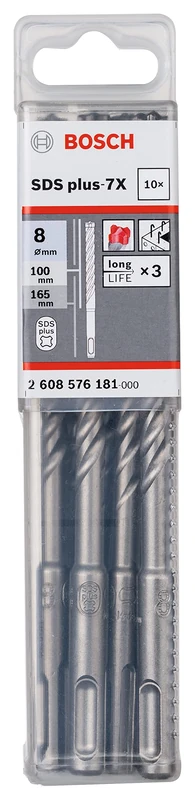 Bosch Professional 10-piece Hammer Drill bit SDS Plus 7X (for Concrete and Masonry, 8 x 100 x 165 mm, Rotary Hammer Accessories)