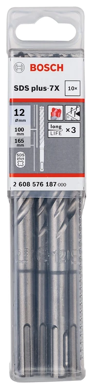 Bosch Professional 10-Piece Hammer Drill Bit SDS Plus 7X (for Concrete and Masonry, 12 x 100 x 165 mm, Rotary Hammer Accessories), grey