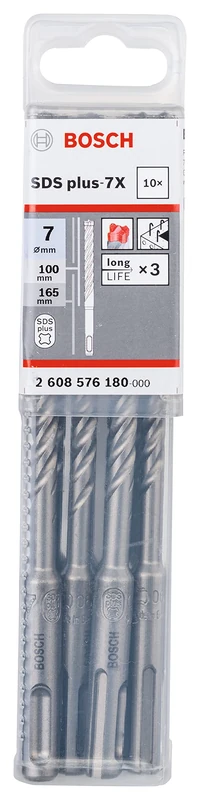 Bosch Professional 10-piece Hammer drill bit SDS plus 7X (for concrete and masonry, 7 x 100 x 165 mm, rotary hammer accessories)