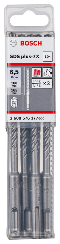Bosch Professional 10-piece Hammer drill bit SDS plus 7X (for concrete and masonry, 6.5 x 100 x 165 mm, rotary hammer accessories)
