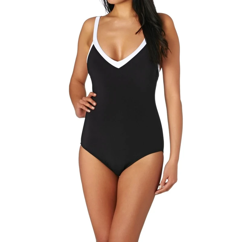 Seafolly Women's Block Party One Piece Swimsuit, Black, 12