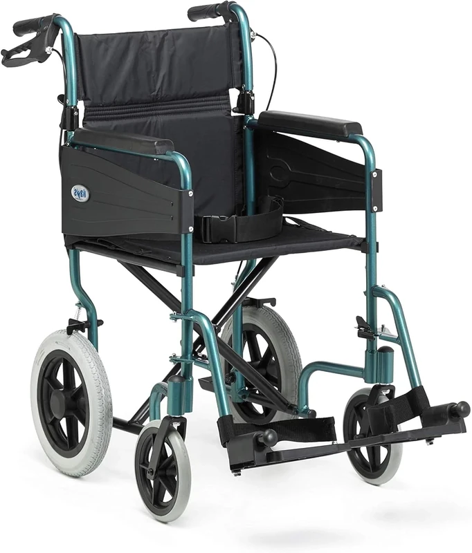 Days Lightweight Wheelchair for Adults, Escape Folding Wheelchairs, Compact Wheel Chair with Adjustable Footrests, Attendant Propelled, Padded Seat - Wide, Racing Green