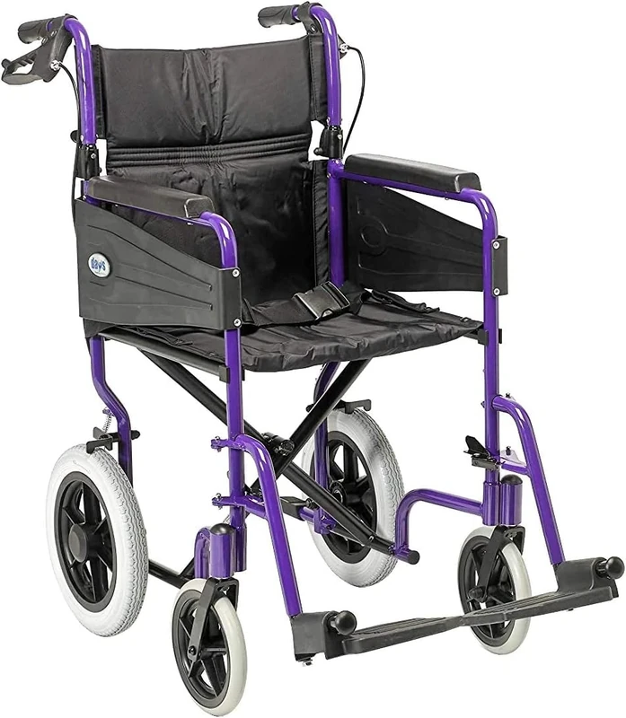 Days Lightweight Wheelchair for Adults, Escape Folding Wheelchairs, Compact Wheel Chair with Adjustable Footrests, Attendant Propelled, Padded Seat - Wide, Purple