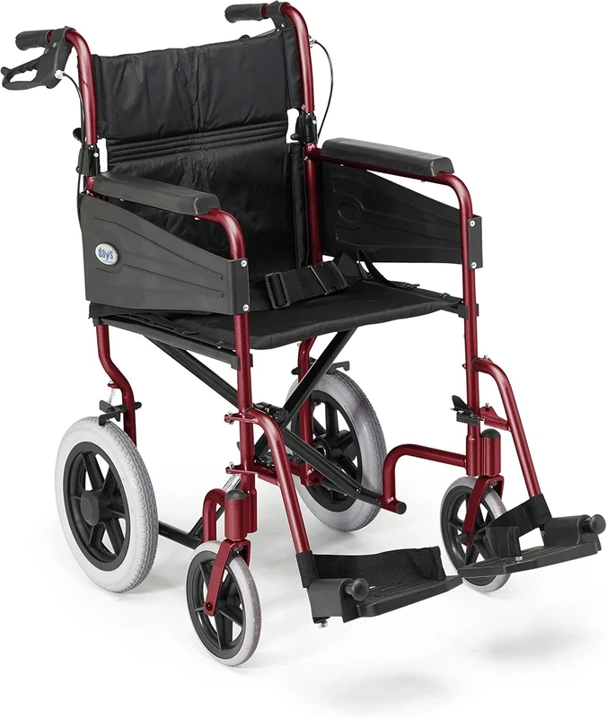Days Lightweight Wheelchair for Adults, Escape Folding Wheelchairs, Compact Wheel Chair with Adjustable Footrests, Attendant Propelled, Padded Seat - Narrow, Ruby Red