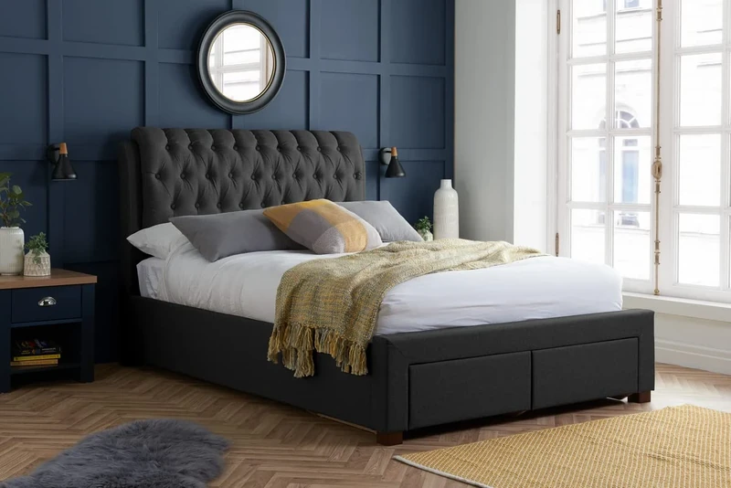 Birlea Valentino 2-Drawer Bed - Fabric, Charcoal, King Size