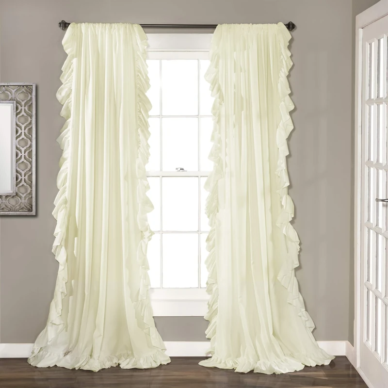 Lush Decor Reyna Ruffle Window Curtain Panel Set, Pair, 54" W x 84" L, Ivory - Flowy Curtain Set - Romantic Ruffle Curtains for Bedroom, Living room, or Dining Room - Farmhouse & Cottage Home Decor