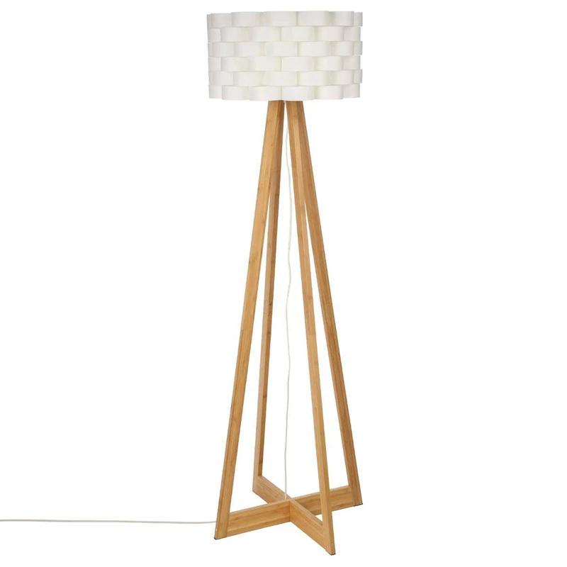 Simple Design Floor lamp - Bamboo Stand and fibreglass Look Woven lampshade