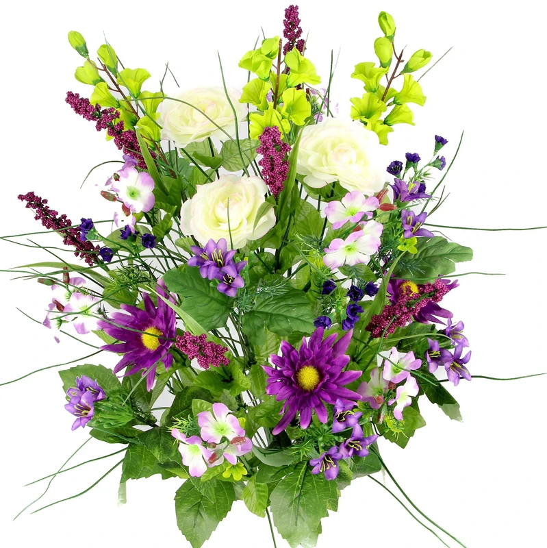 Admired By Nature Artificial Dahlia, Morning Glory and Ranunculus and Blossom Fillers Mixed Bush - 30 Stems for Home, Wedding, Restaurant and Office Decoration Arrangement, Violet/Cream/Kiwi