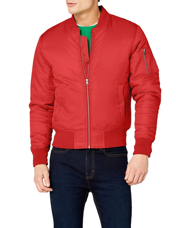 Urban Classics Men's Basic Bomber Jacket, Red (Fire Red 697), S