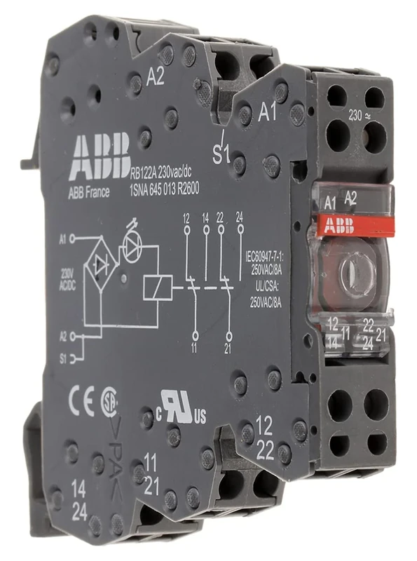 ABB RB122G-230VUC Interface Relay R600 2c/o, A1-A2=230V AC/DC, 5-250V AC/10mA-8A (ABB1SNA645013R2600)