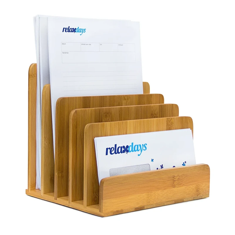 Relaxdays Bamboo with Letter Tray 23 x 24.5 x 20.5 cm Practical Organization System for Your Desk Table Magazine, Document, Paper Holder, Natural, Wood, Brown, 20.5 x 24.5 x 23 cm