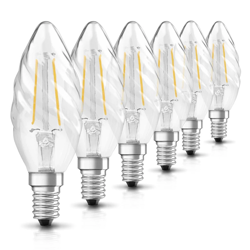 OSRAM LED Retrofit CLASSIC BW/LED lamp, classic mini candle shape: E14, 2 W, 230 V, 23 W replacement, clear, Warm White, 2700 K, 6x1pack