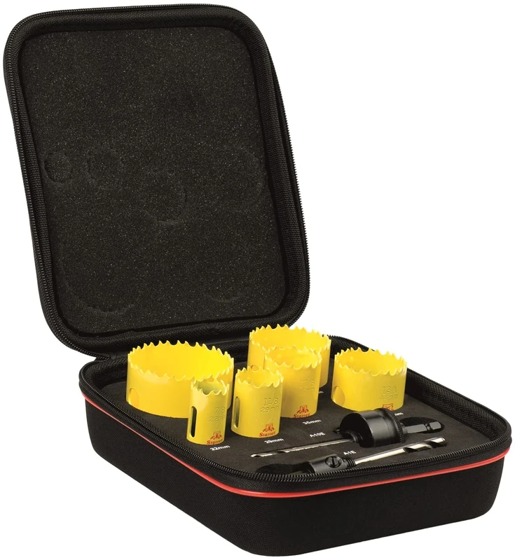 Starrett Bi-Metal Hole Saw Kit - 8 Piece KDC06021 General Purpose Hole Cutter with Arbor Set - Compatible With Bosch Dewalt Hitachi Festool Milwaukee