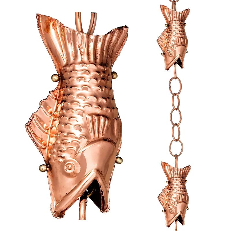 Good Directions 487P-8 Rain Chain, 8-1/2 Feet Long, Large Wide Mouthed Fish, Polished Copper