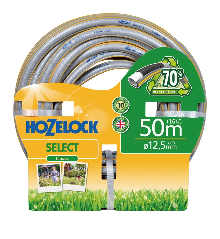 Hozelock - Select Hose 12.5mm x 50m Set, Up To 70% Recycled PVC, Braided Reinforcement, Hard-Wearing Garden Hose, Quality and Durability, Weather-Proof with UV and Frost Protection [100-100-577]