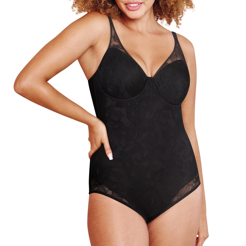Bali Women's Firm-Control Ultra-Light Body Shaper with Lace, Built-In Underwire Bra, Black, 36C