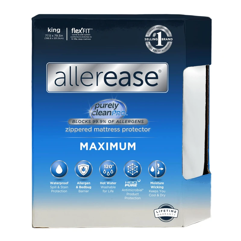 Aller-Ease Maximum Allergy Mattress Protector, Polyester, White, King