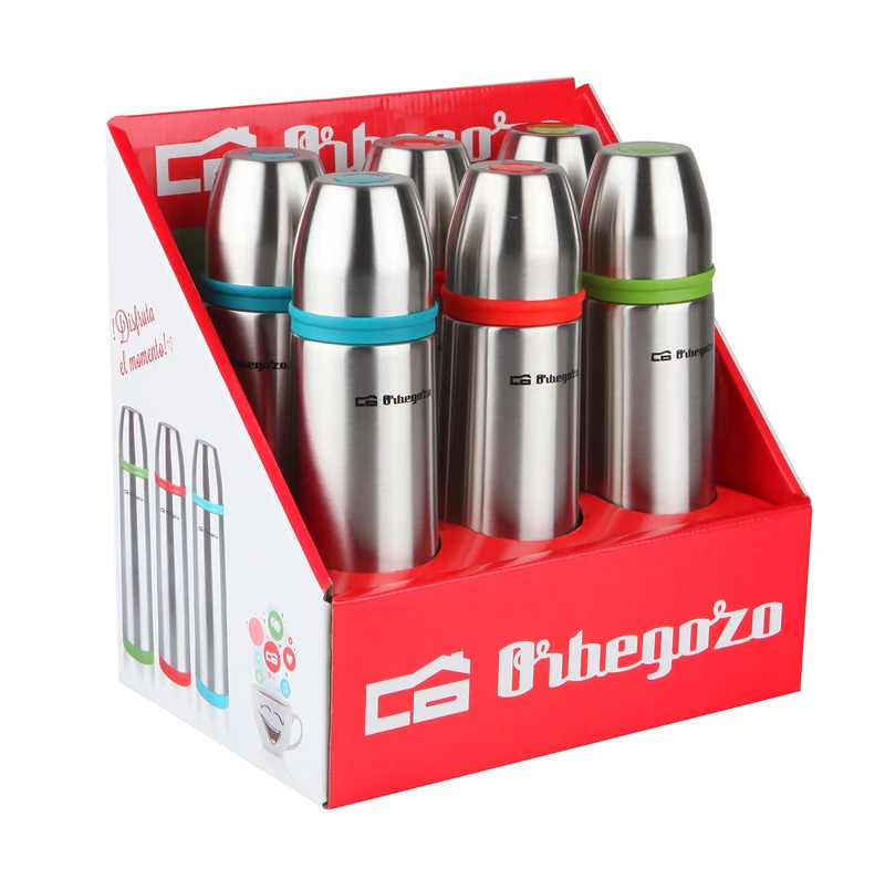 Orbegozo Set of 6 Stainless Steel Liquid Thermos Flask 3 Colours, 500 ml, Black
