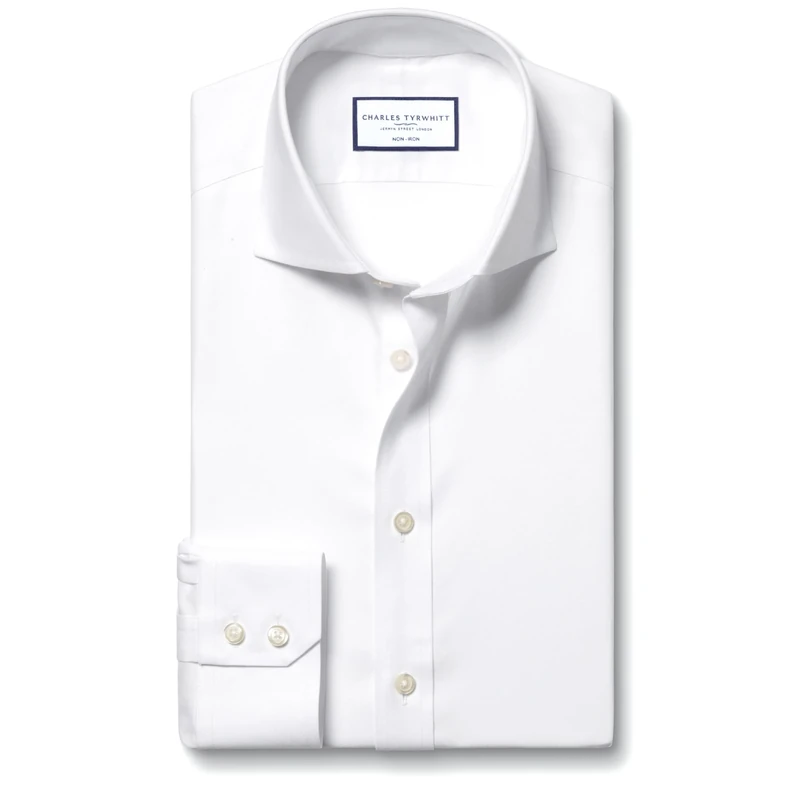 Charles Tyrwhitt Shirts for Men - White Non Iron with 100% Cotton Twill - Formal Dress Shirt for Work, Business & Weddings - Slim Fit with Cutaway Collar