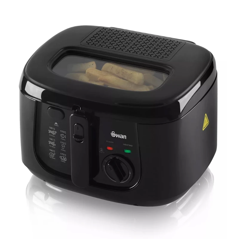 Swan SD6080BLKN 2.5 Litre Deep Fat Fryer with Viewing Window, Adjustable temperature controls, Easy Clean, 1800W, Black