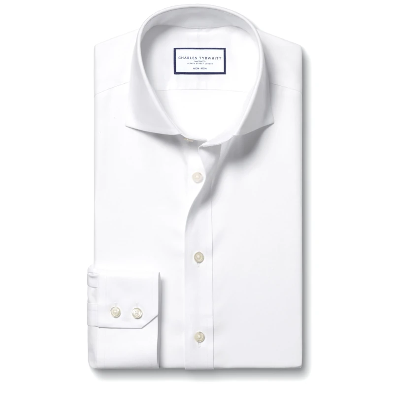 Charles Tyrwhitt Shirts for Men - White Non Iron with 100% Cotton Twill - Formal Dress Shirt for Work, Business & Weddings - Extra Slim Fit with Cutaway Collar