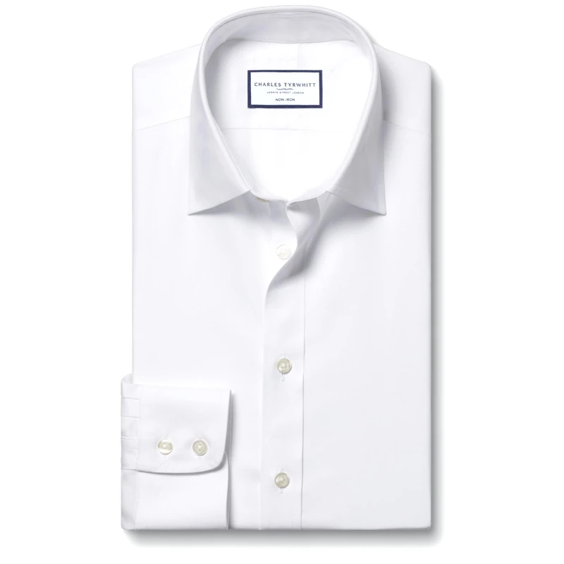Charles Tyrwhitt Shirts for Men - White Non Iron with 100% Cotton Twill - Formal Dress Shirt for Work, Business & Weddings - Extra Slim Fit with Classic Collar