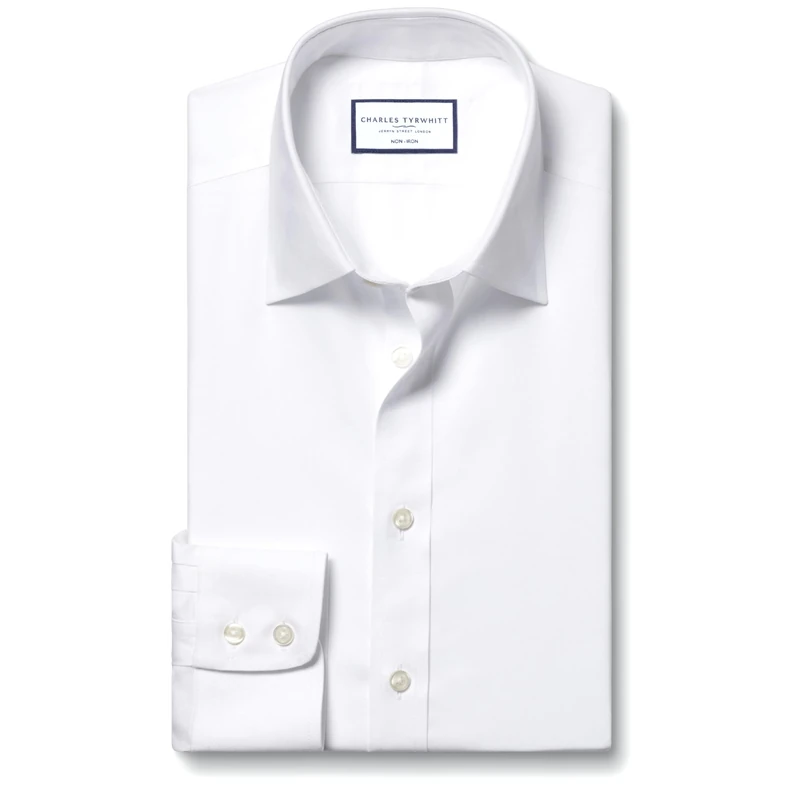 Charles Tyrwhitt Shirts for Men - White Non Iron with 100% Cotton Twill - Formal Dress Shirt for Work, Business & Weddings - Extra Slim Fit with Classic Collar