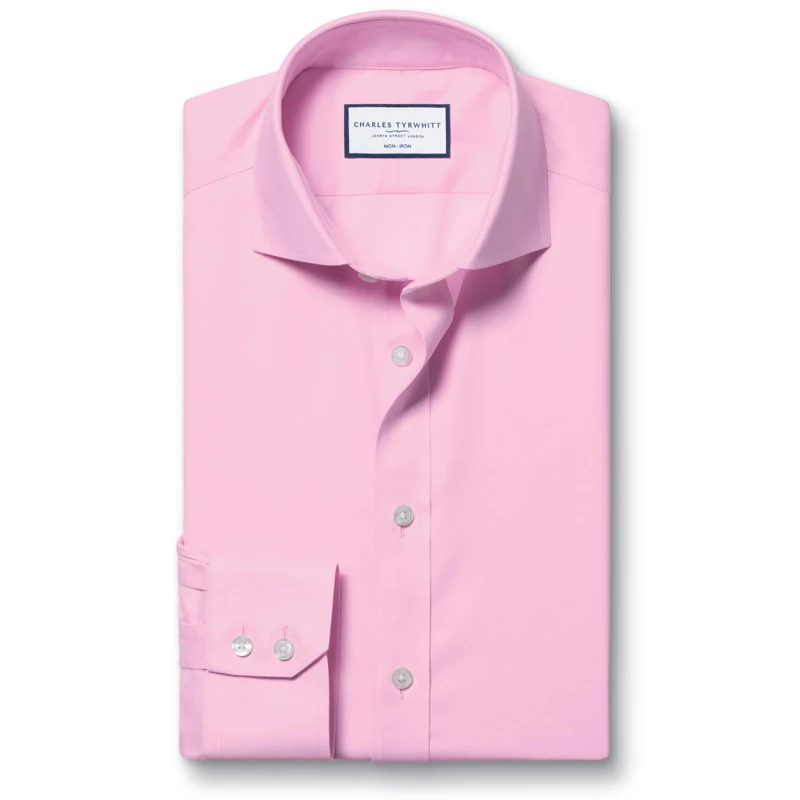 Charles Tyrwhitt Shirts for Men - Pink Non Iron with 100% Cotton Twill - Formal Dress Shirt for Work, Business & Weddings - Slim Fit with Cutaway Collar - Image 1