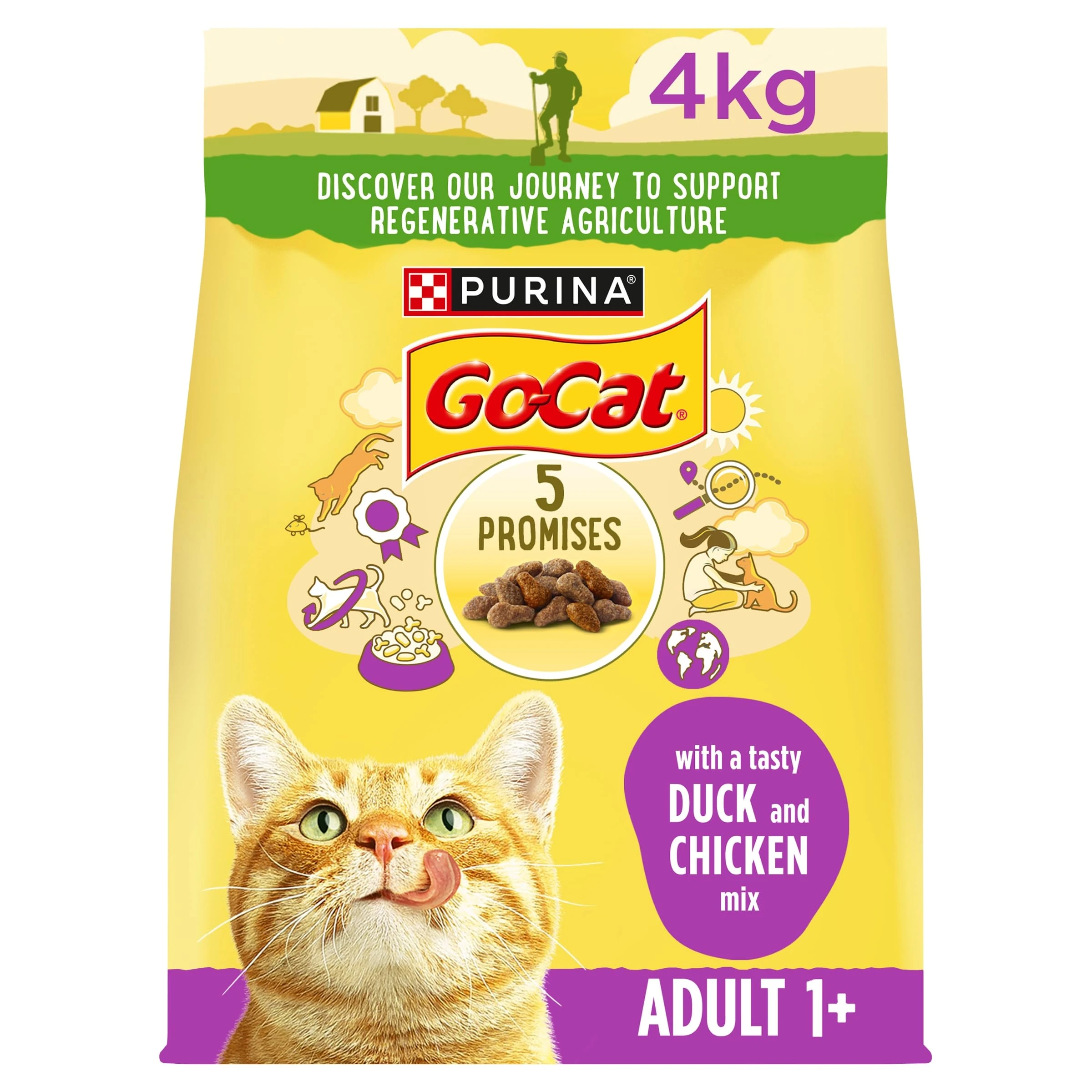 GO-CAT Adult Chicken and Duck Dry Cat Food 4kg, Pack of 2