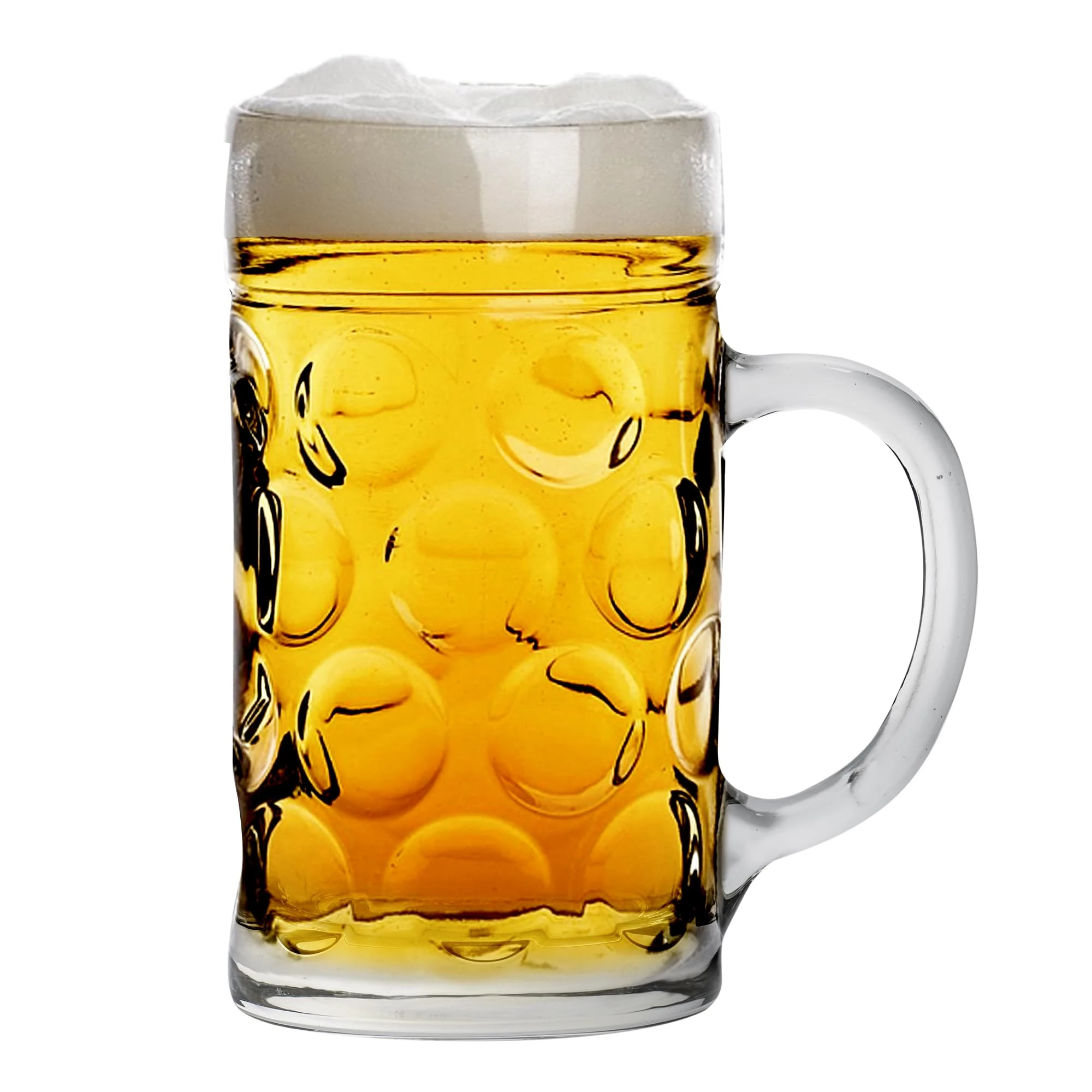 Rink Drink German Beer Stein Glass - 1.3L (2 Pint) Large Dimpled Beer Mug Tankard with Handle for Lager, Ale & Cider - Authentic Oktoberfest Style Glass - Freezer & Dishwasher Safe