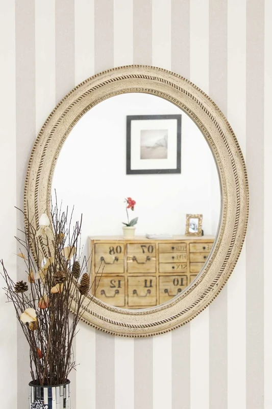 Large Cream Antique Style Oval Wall Mounted Mirror 36"x 30.5''