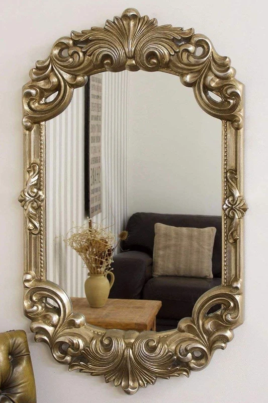 Large Antique Style Silver Rococo Wall Mounted Mirror 42'' x 26''