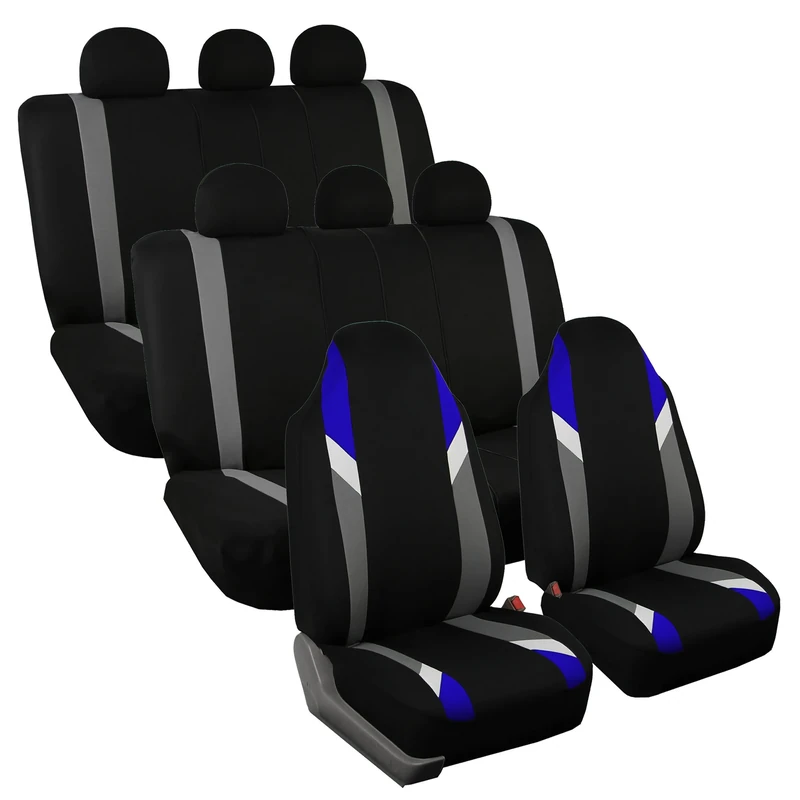FH GROUP FB133128 Three Row- Premium Modernistic Seat Covers Blue/Black- Fit Most Car, Truck, Suv, or Van