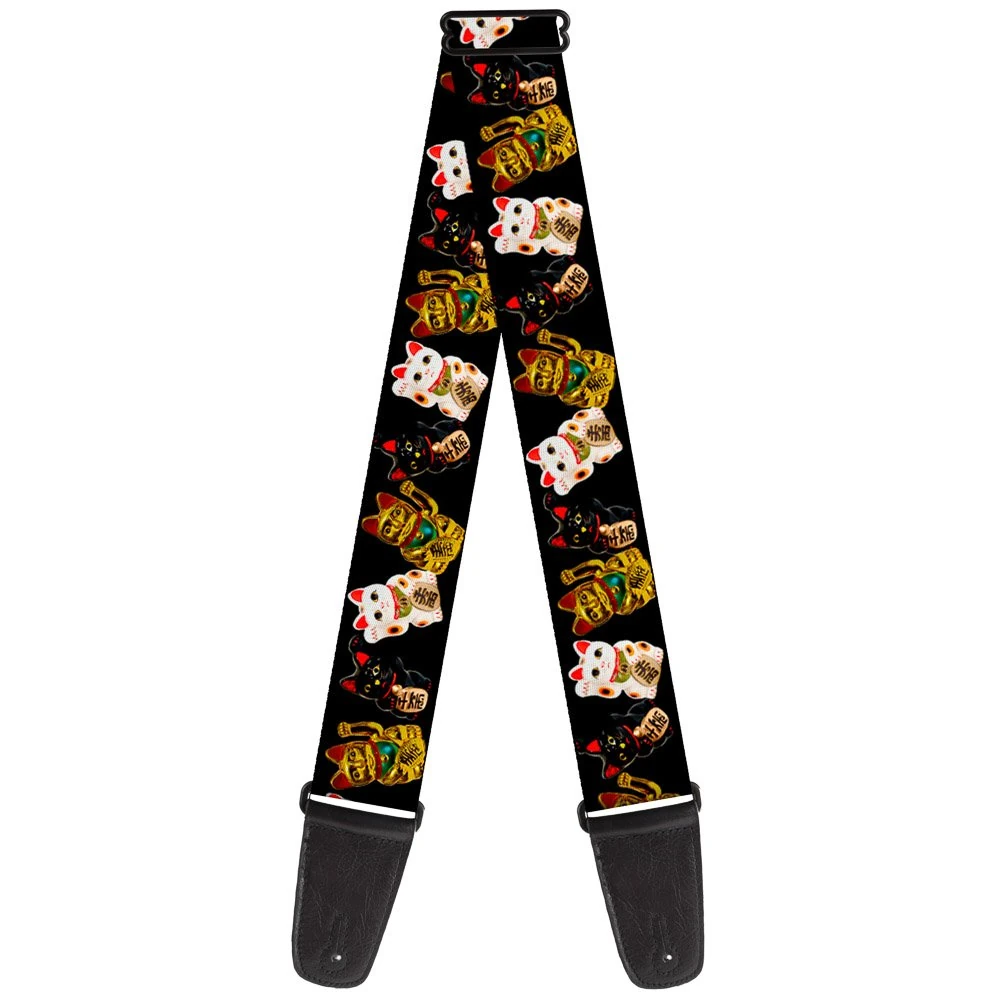 buckle-down Maneki Neko Lucky Cats Guitar Strap 34-60 Inches Gold/Black/White
