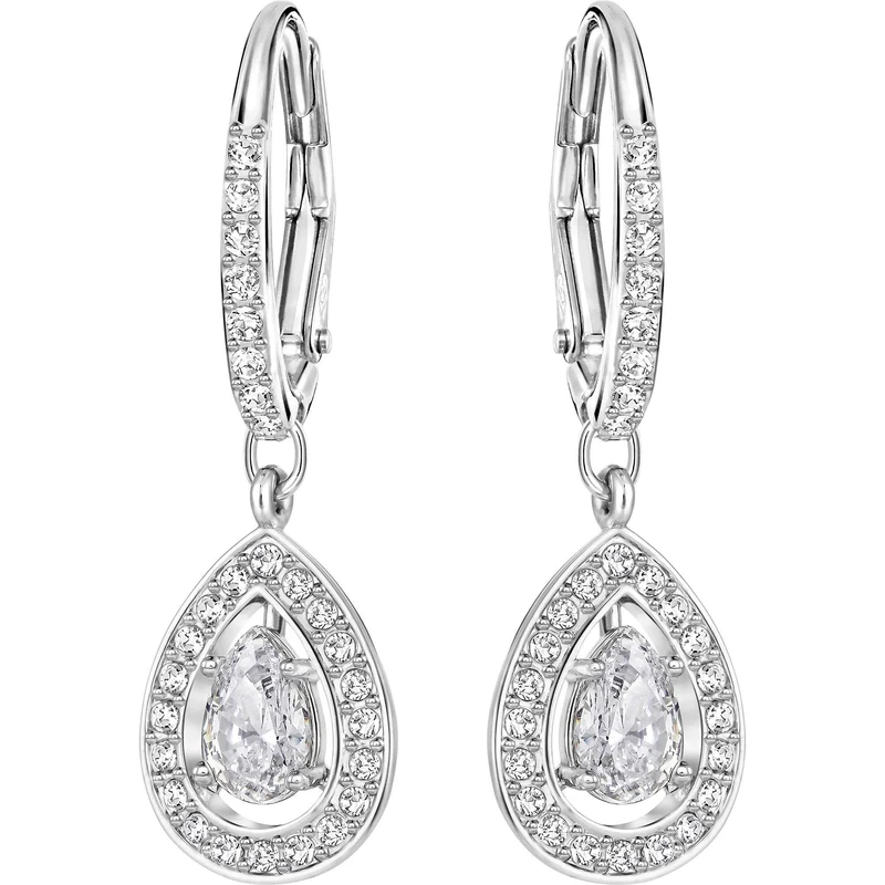 Swarovski Women's Angelic Attract Hoop Pierced Earrings, Set of Dangling White Swarovski Earrings with Rhodium Plating