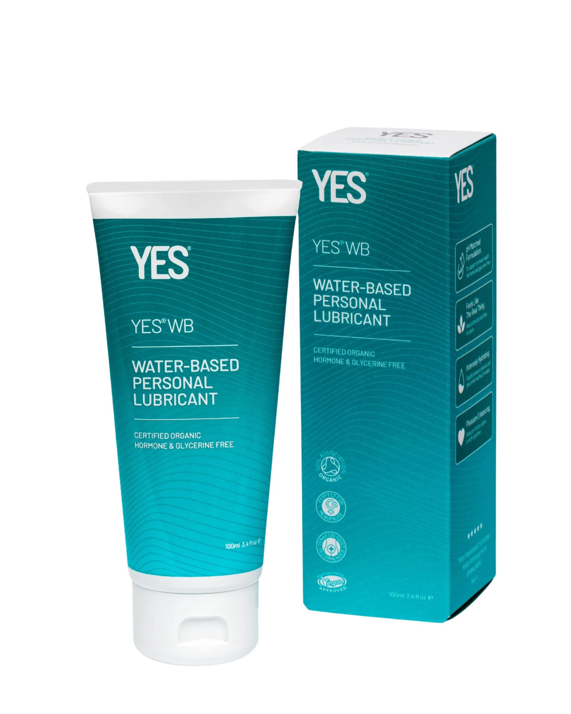 YES WB Water-Based Personal Lubricant | Intensely Hydrating Water-Based Lube | Certified Organic | Made Without Hormones or Glycerine | pH Matched (100ml)