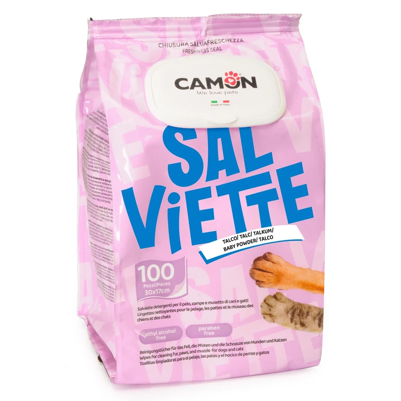 Camon Talcum Cleansing Wipes 80 Pieces for Dogs Pet Goods, Multicoloured, Unique - Image 1