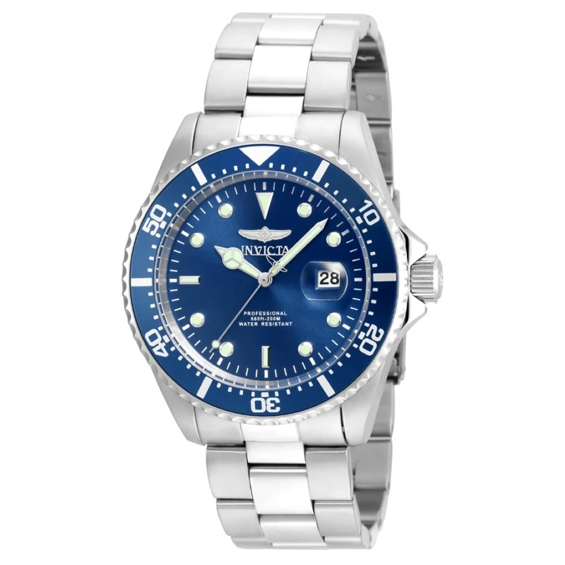 Invicta Pro Diver 22019 Men's Watch - Waterproof - Analogue - Quartz Movement - stainless steel with blue dial - 43mm