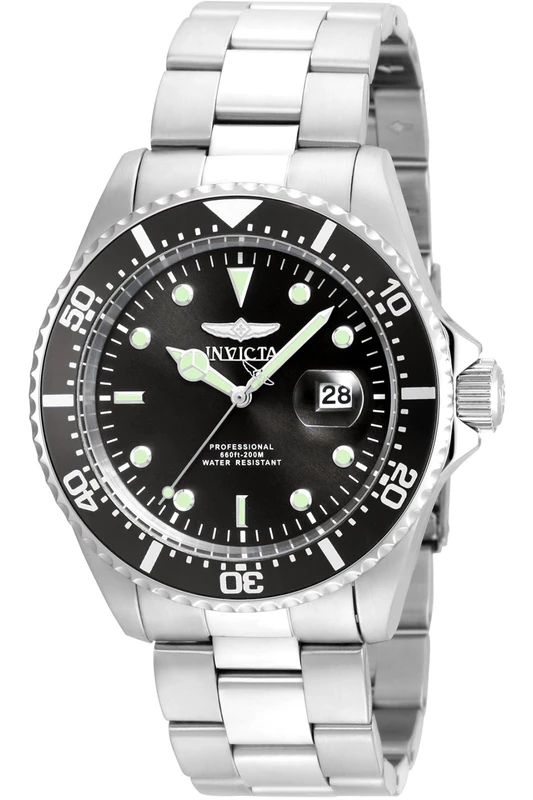 Invicta Pro Diver 22047 Men's Watch - Waterproof - Analogue - Quartz Movement - stainless steel with black dial - 43mm