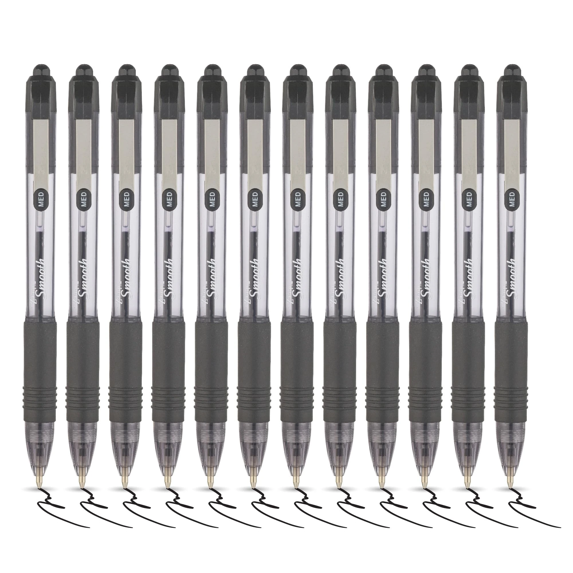 Zebra Pen Z Grip Black Pens Ballpoint, Smooth Writing Ballpoint Pens with Pocket Clip, Retractable Black Ink Ballpoint Pens, Reliable Black Biro Pens Multipack for Everyday Use - Medium Point, 12pk