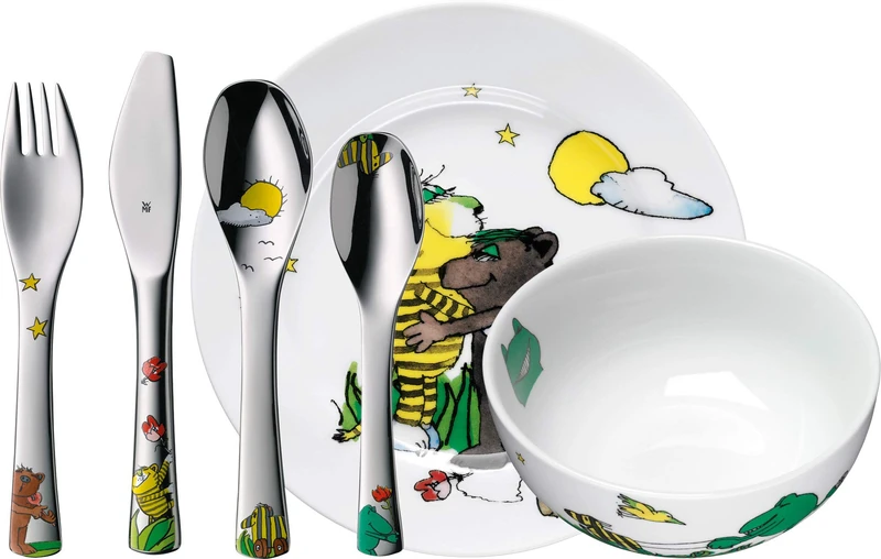 WMF Janosch Cromargan Children's Crockery Set, Multi-Colour, 6-Piece