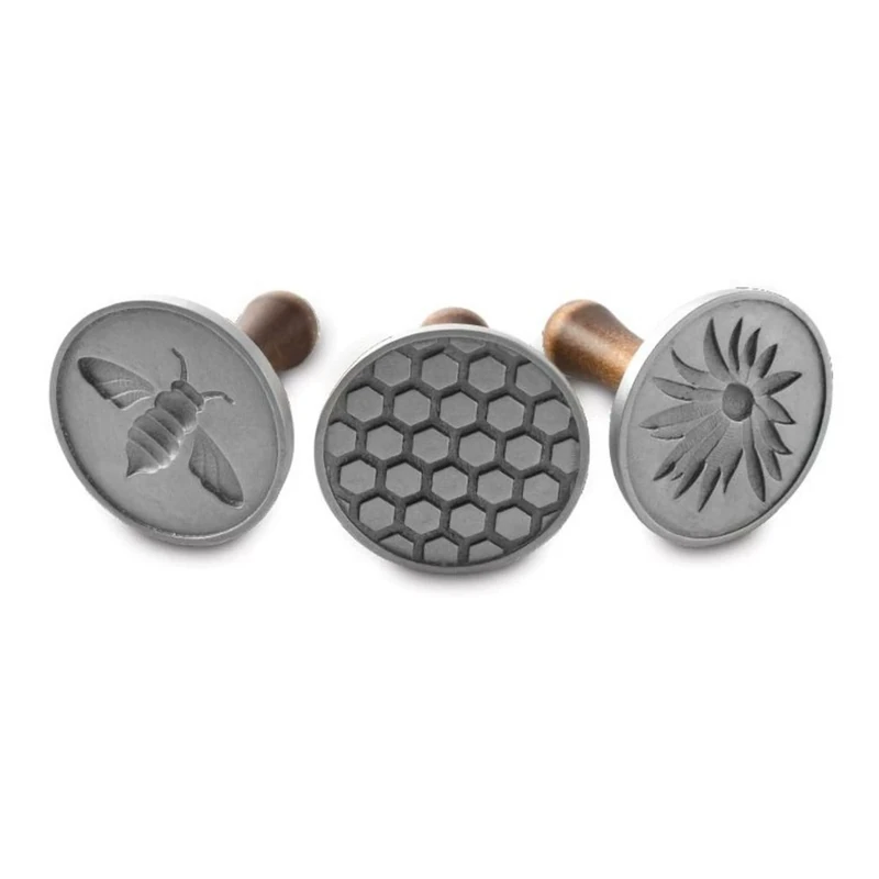Nordic Ware 01250 Honey Bees Cookie Stamps (Set of 3), Sturdy Cast Aluminium with Removable Hardwood Handles, Silver - Image 1