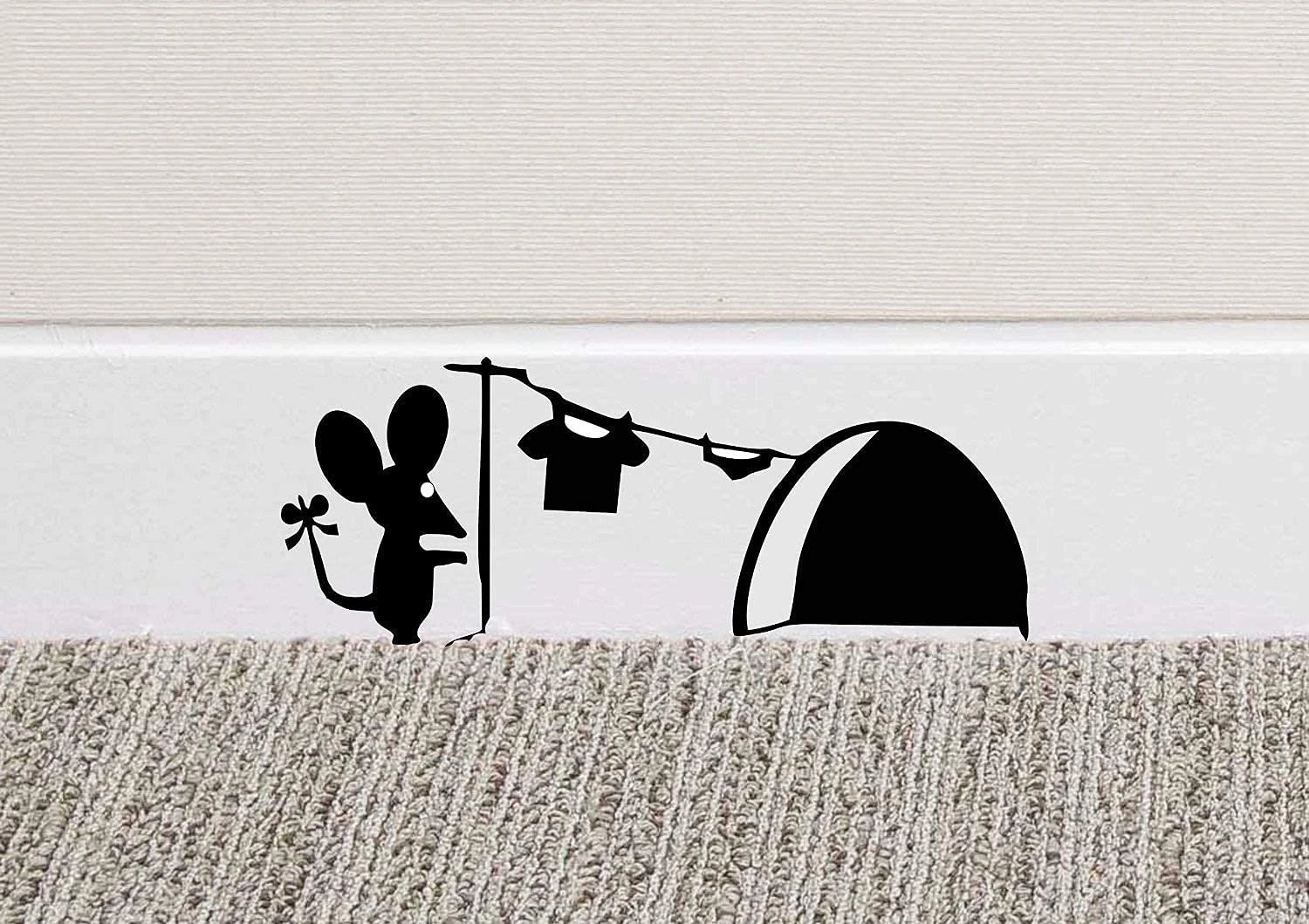 Mouse Hole Wall Art Sticker | Mouse Drying Clothes Skirting Board Sticker | Funny Mouse Washing Clothes Vinyl Decal | Mice House in Wall Home Skirting Board Funny
